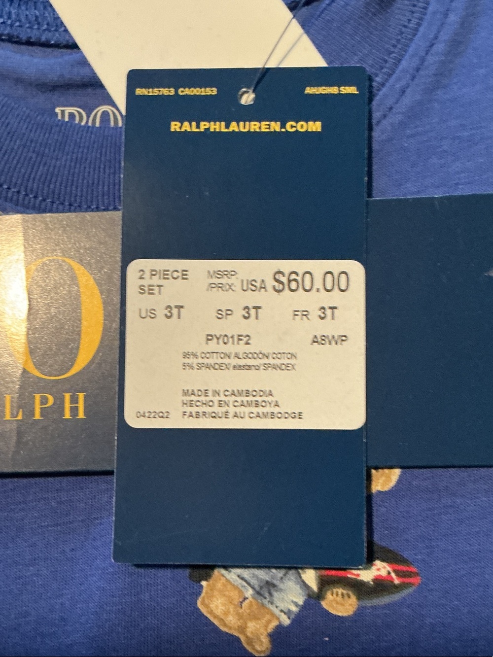 Polo by Ralph Lauren Blue Teddy Bear Pajama Set with Polo Bear Print - Picture 2 of 4